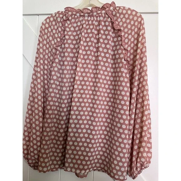 Rose & Olive Mauve/Cream Boho Ruffled Polka Dots Peasant Lined‎ Long Sleeve Sz M - Picture 3 of 7